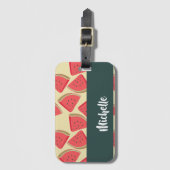 Pink watermelon slices on yellow gepäckanhänger (Vorderseite Vertikal)