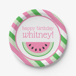 Pink Watermelon Streifen Personalisiertes Party Te Pappteller