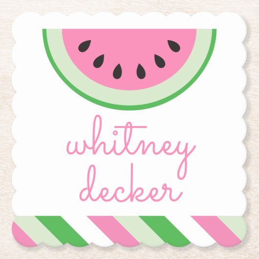Pink Watermelon Stripe Personalisiert Paper Unters Untersetzer (Vorderseite)