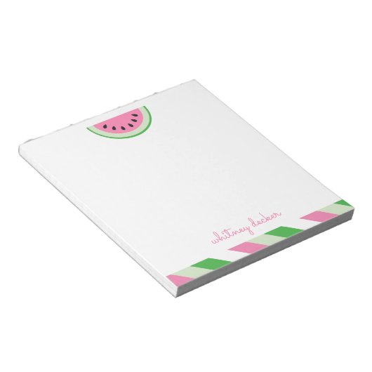 Pink Watermelon Stripes Personalisiert Notepad Notizblock (angewinkelt)