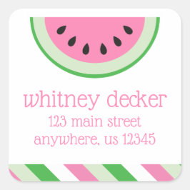 Pink Watermelon Stripes Rücksendeadressen-Aufklebe Quadratischer Aufkleber