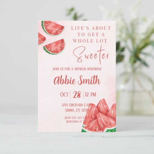 Pink Watermelon Themendusche Einladung (Stehend Vorderseite)