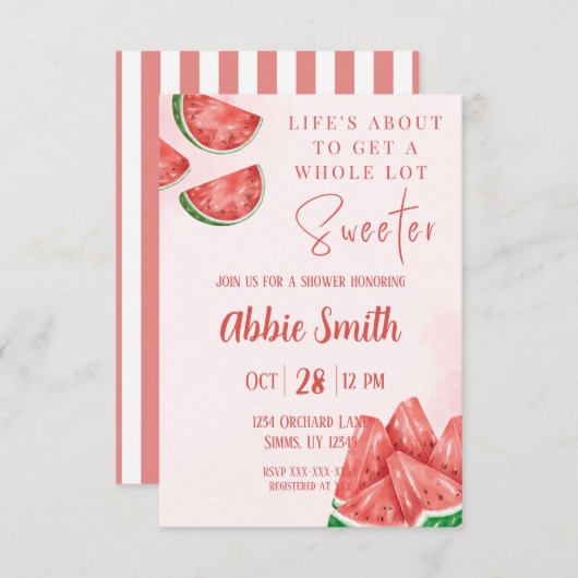 Pink Watermelon Themendusche Einladung (Vorne/Hinten)