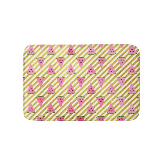 Pink Watermelon und Gelber Streifen Sommermuster Badematte (Vorderseite)