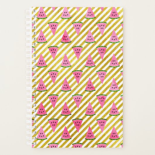 Pink Watermelon und Gelber Streifen Sommermuster Planer (Vorderseite)
