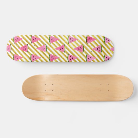 Pink Watermelon und Gelber Streifen Sommermuster Skateboard (Horizontal)