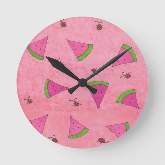 Pink Watermelon und Lady Bugs Runde Wanduhr (Vorderseite)