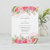 Pink Watermelon Whimsical Wedding Einladung (Stehend Vorderseite)
