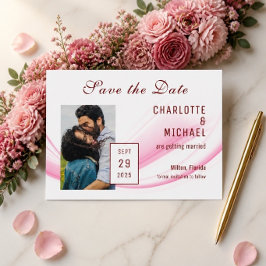 Pink Wave & Floral Save the Date Flachkarte Einladung