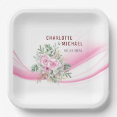 Pink Wave & Floral Wedding 9" Teller (Vorderseite)