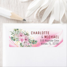Pink Wave & Floral Wedding Address Label