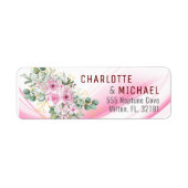 Pink Wave & Floral Wedding Address Label (Vorne)