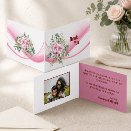 Pink Wave & Floral Wedding Danke Karte