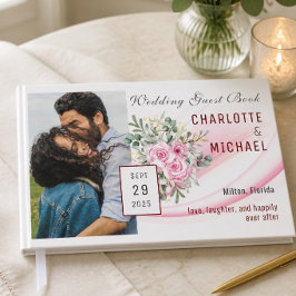 Pink Wave & Floral Wedding Gästebuch