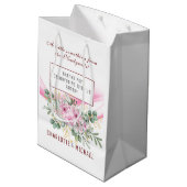 Pink Wave & Floral Wedding Geschenktasche Mittlere Geschenktüte (Rückseite Schrägansicht)