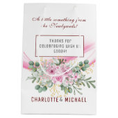 Pink Wave & Floral Wedding Geschenktasche Mittlere Geschenktüte (Rückseite)