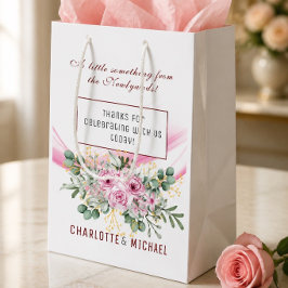 Pink Wave & Floral Wedding Geschenktasche Mittlere Geschenktüte