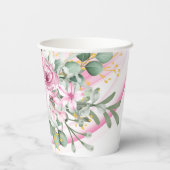 Pink Wave & Floral Wedding Paper Cups Pappbecher (Rückseite)