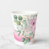 Pink Wave & Floral Wedding Paper Cups Pappbecher (Vorderseite)