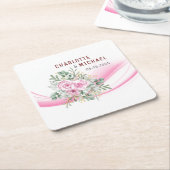 Pink Wave & Floral Wedding Paper Untersetzer (angewinkelt)