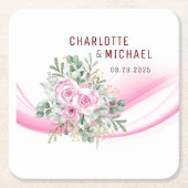 Pink Wave & Floral Wedding Paper Untersetzer (Vorderseite)