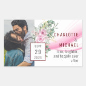 Pink Wave & Floral Wedding Sticker (Vorderseite)