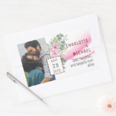 Pink Wave & Floral Wedding Sticker (Umschlag)
