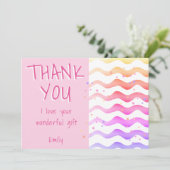 Pink Wave Girl Geburtstag Dankeskarte (Stehend Vorderseite)