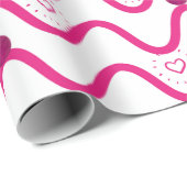 Pink Waves & Hearts Muster Wrapping Paper Geschenkpapier (Rolleneckpunkt)