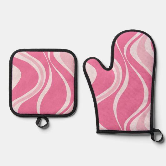 Pink Waves Oven Mitt Set (Vorderseite)
