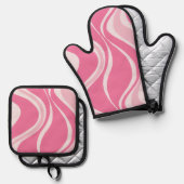 Pink Waves Oven Mitt Set (Vorderseite/Rückseite)