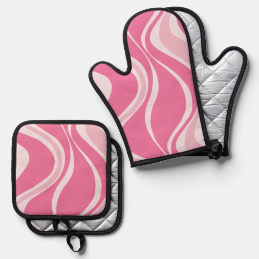 Pink Waves Oven Mitt Set (Vorderseite/Rückseite)