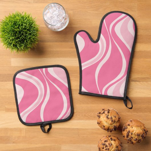 Pink Waves Oven Mitt Set (Oben Unten)