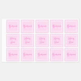 Pink Wavy ästhetische Bridesmaid und Trauzeugin Etiketten