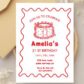 Pink Wavy Birthday hand drawn cake Einladung