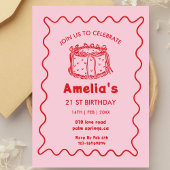 Pink Wavy Birthday hand drawn cake Einladung