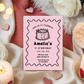 Pink Wavy Birthday hand drawn cake Einladung