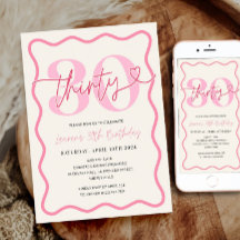 Pink Wavy Border 30. Geburtstag Einladung Frauen