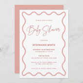 Pink Wavy Border Baby Dusche Party Einladung (Vorne/Hinten)