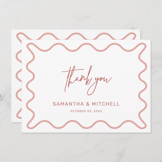 Pink Wavy Border Danke Karte (Vorne/Hinten)
