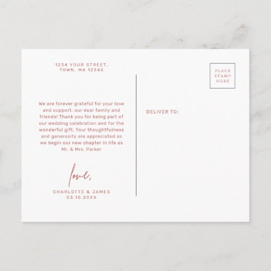 Pink Wavy Border Danke Postcard Einladungspostkarte (Rückseite)