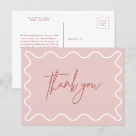 Pink Wavy Border Danke Postcard Einladungspostkarte