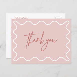 Pink Wavy Border Danke Postcard Einladungspostkarte