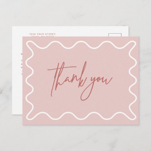 Pink Wavy Border Danke Postcard Einladungspostkarte (Vorne/Hinten)