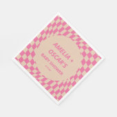 Pink Wavy Checker Couples Baby Shower Names Serviette (Ecke)