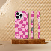 Pink Wavy Checkerboard Daisy iPhone 15 16 Hüllen