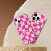 Pink Wavy Checkerboard Daisy iPhone 15 16 Hüllen