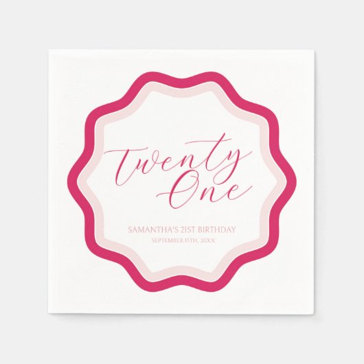 Pink Wavy Curvy Squiggly Girls 21. Geburtstag Serviette (Vorderseite)