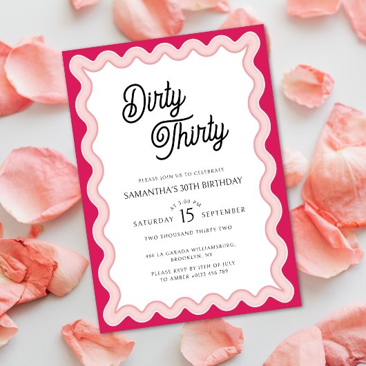 Pink Wavy Dirty Minimal 30. Geburtstag Einladung