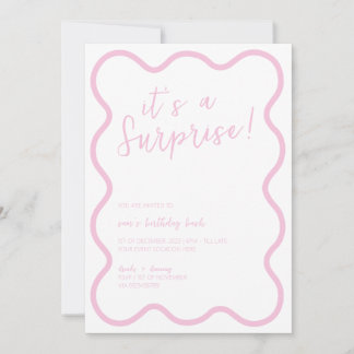 Pink Wavy Fett Moderne Überraschung Geburtstagspar Einladung